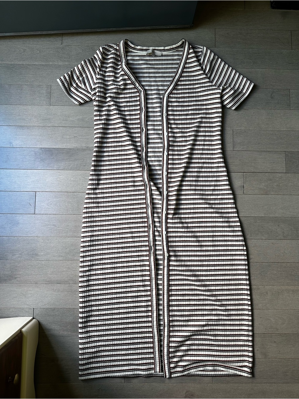 Women’s Loft Striped River V Neck Midi Dress Business Button Front Summer Size L